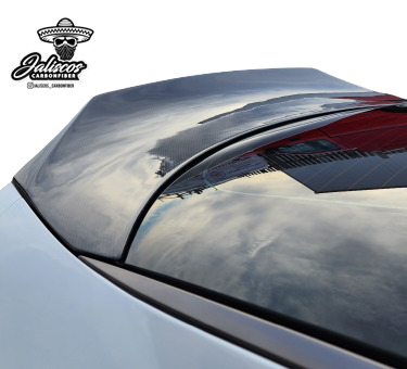 Jalisco's Carbon Half Trunk Spoiler on Kia Stinger, showcasing the sleek design and perfect fit on the vehicle