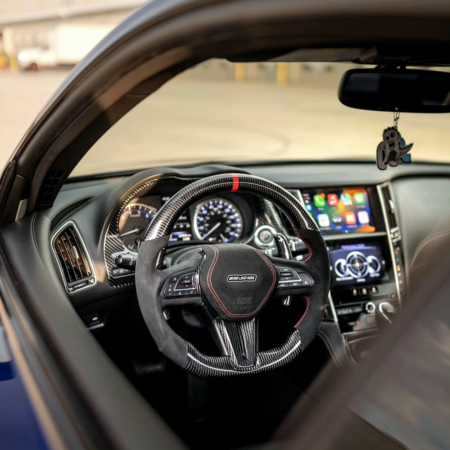 Jalisco's dark carbon fiber steering wheel with red stripe for Infiniti Q50/Q60