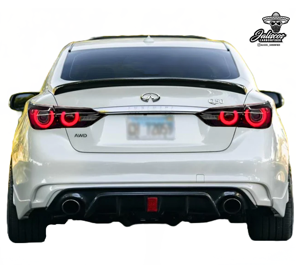Jalisco's JDM-Inspired CarbonFiber Taillights for Infiniti Q50, showcasing plug and play convenience and modern design