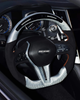Jalisco's gray carbon fiber steering wheel with suede-like grips and LED screen top for Infiniti Q50/Q60.