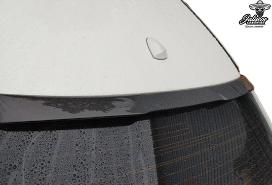 Digitally rendered JCF Carbon Fiber Roof Spoiler on Infiniti Q50, emphasizing the sporty upgrade.
