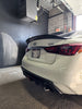 Load image into Gallery viewer, Angled view of the Infiniti Q50 featuring Jalisco&#39;s Carbon Fiber V2 Duckbill Spoiler, emphasizing its guaranteed fitment.