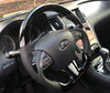 Sleek CarbonFiber Steering Wheel design with carbon fiber thumb rests, devoid of any stripe for Infiniti Q50 2014-2017