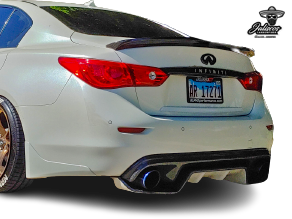 White Q50 sedan with Jalisco's carbon fiber diffuser on a transparent background.
