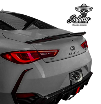 Jalisco's M-Style Carbon Fiber Spoiler on Infiniti Q60, rear angled view