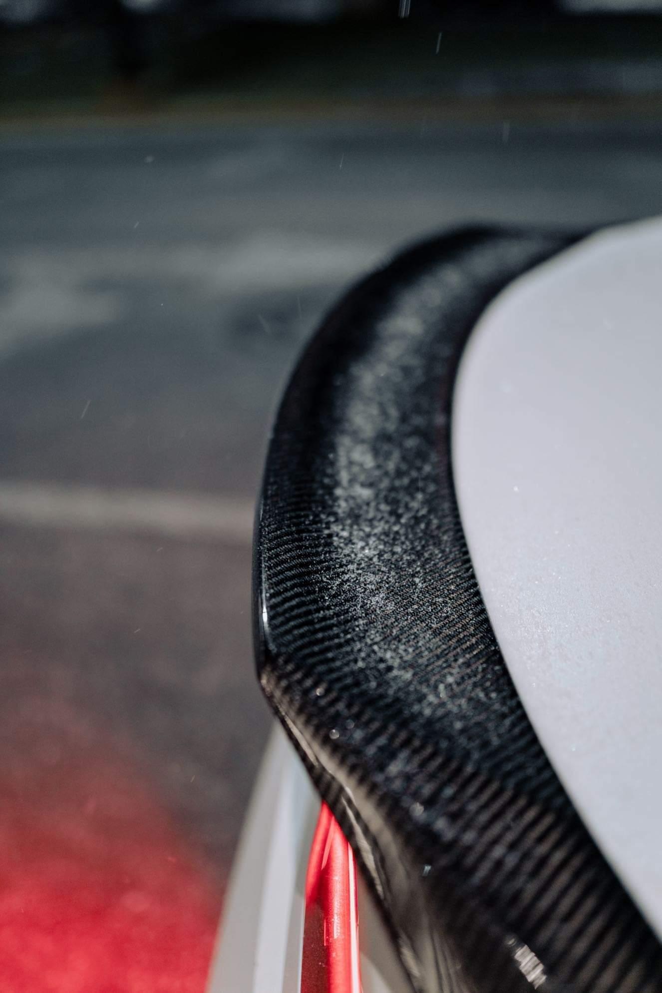 Close-up of Jalisco's Carbon Fiber Duckbill Spoiler's texture and finish