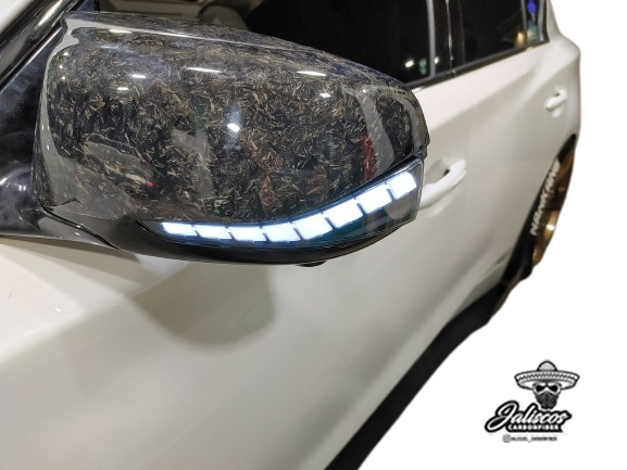 Jalisco's RGB Sequential LED Mirror Signal Lights on Infiniti, projecting vibrant colors with a high-tech look.