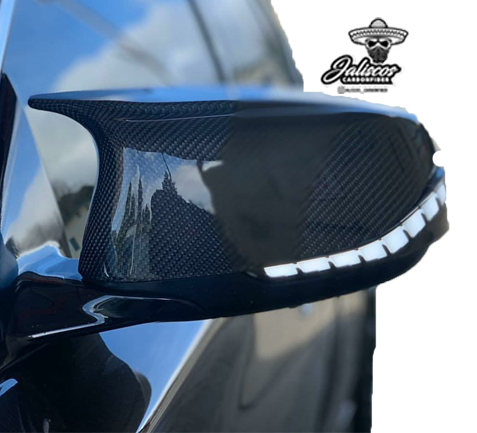 Jalisco's V1 M-Style Carbon Fiber Mirror Caps on Infiniti Q-series, offering a high-gloss finish and weather protection